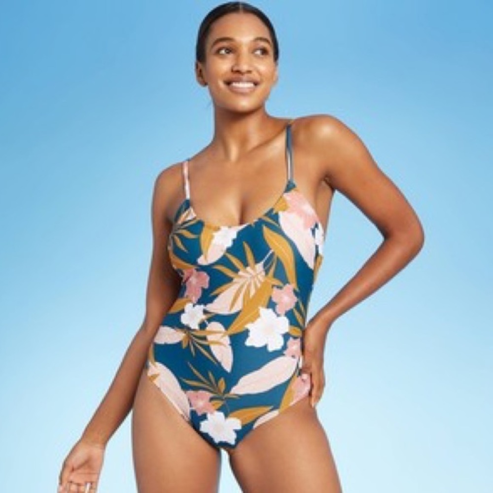 Kona Sol Floral One Piece Swimsuit - Blue and Pink